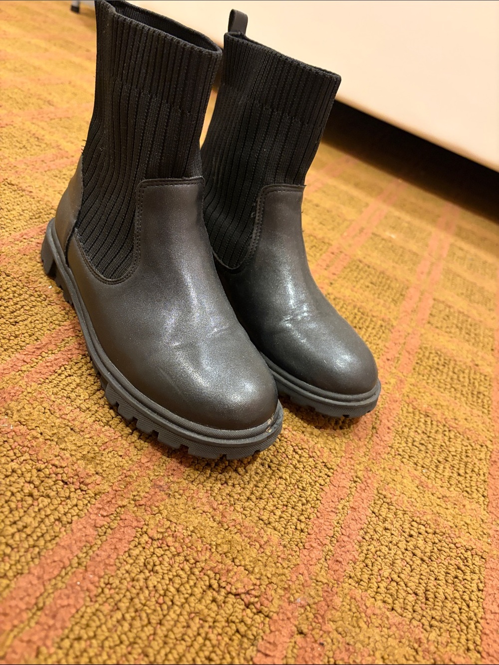 Black Knit Chelsea Lug Sole Booties